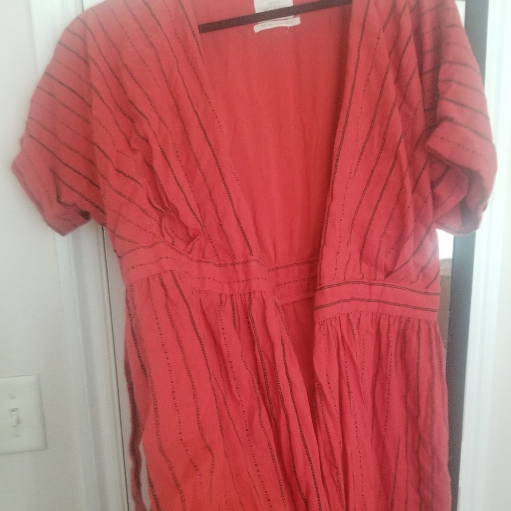 UO Linen Wrap Dress Red Stripes